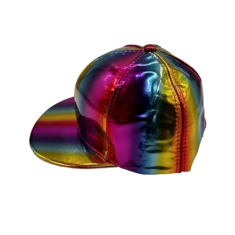 Berretto da Baseball Sfumatura Arcobaleno Metallico Olografico in Pelle PU Cappello Sole Regolabile per Uomo Donna