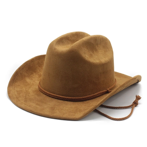Western Cowboy Hat Faux Suede Vintage Wide Brim Braided Decor Adjustable Wind Rope Outdoor Jazz Hat For Men Women
