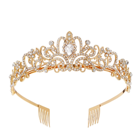 Luxury Alloy Rhinestone Wedding Crown Tiara For Bride Hollow Scroll Design Hair Accessories Birthday Party Headpiece Women Jewelry