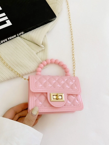Mini Jelly Crossbody Bag Quilted PVC Handbag With Bead Handle And Metal Chain Strap For Women Fashion