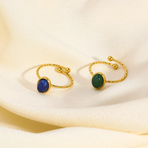 Ovaler Natursteinring Edelstahl 18K Vergoldet Gedrehtes Band Verstellbarer Offener Ring Für Frauen Modeschmuck
