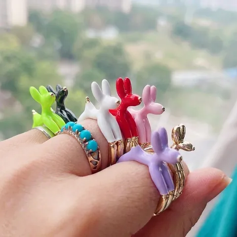 Anillos Ajustables Esmalte Cobre Mujeres Colorido Micro Pavé Circón Corazón Estrella Ojo Malvado Perro Globo Margarita Joyería