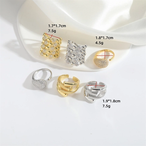 Exaggerated Water Drop Open Ring Copper Zircon Minimalist Geometric Multi-Layer Adjustable Commute Jewelry For Women