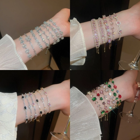 Elegant Korean Style Adjustable Bracelet Geometric Heart Butterfly Zircon Crystal Multi Color Jewelry For Women