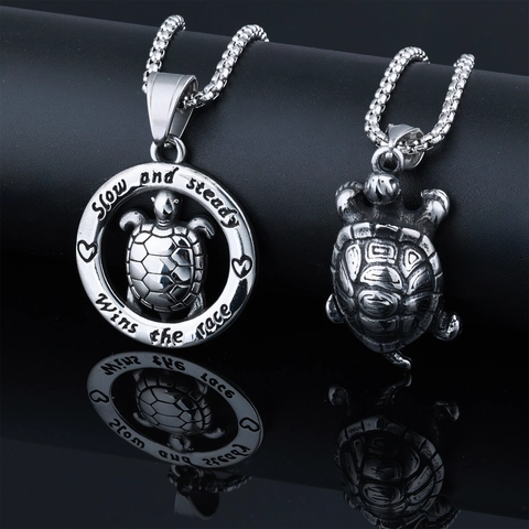 Collar Con Colgante De Tortuga De Acero Inoxidable Vintage Slow And Steady Wins The Race Joyas Punk Para Hombres