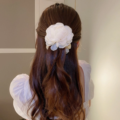 Hair Claw Clips With Feather Mesh Flower Bow Elegant Fashion Headwear Hair Accessories For Women Hair Styling Tools
