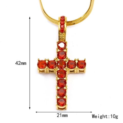 Hip Hop Colored Rhinestone Cross Pendant Necklace For Women Luxury Titanium Steel Snake Chain Gold Plated Punk Jewelry Gift