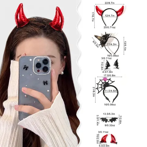 Accessorio Capelli Halloween Plastica Stoffa Corna Diavolo Ali Pipistrello Cappello Strega Ragnatela Festa Cosplay Cerchietto Mollette