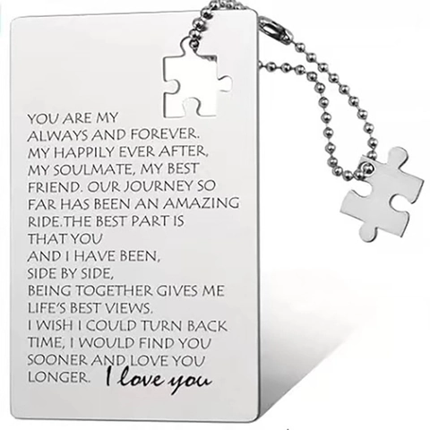Carta per Portafoglio Incisa al Laser in Acciaio Inossidabile Con Set Collana Pezzo di Puzzle per Marito Anima Gemella Regalo Romantico Gioielli