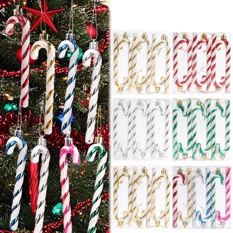 Ornamenti Appesi A Forma Di Bastoncino Di Zucchero Di Natale Plastica Glitterata Strisce Spirali Pendenti Albero Decorazioni