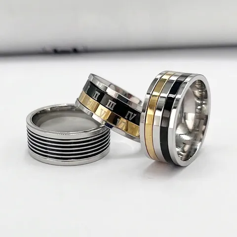 Stainless Steel Roman Numeral Spinner Ring Rotatable Three Color Polished Band For Men Women Punk Retro Jewelry