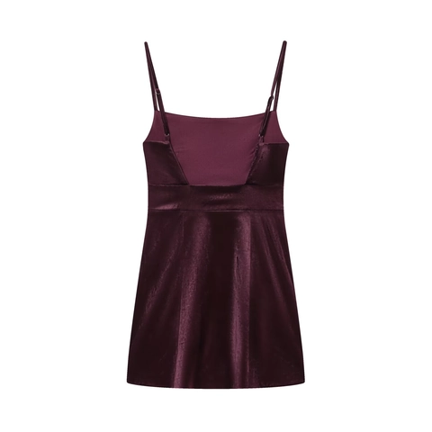 Robe Courte Mini En Velours À Bretelles Sans Manches Dos Nu Sexy Soirée Pour Femmes Violet
