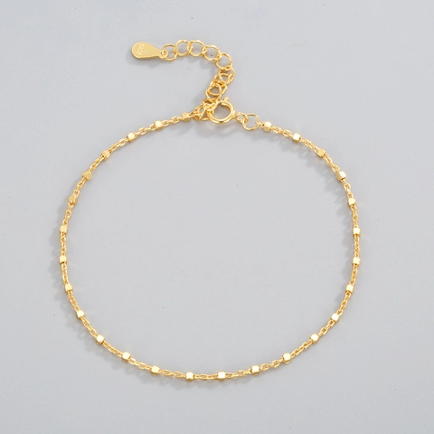 Pulsera de Cadena de Bloques Cuadrados de Plata de Ley S925 Minimalista Geométrica Estilo Coreano Joyería para Mujer Pulsera Ajustable Regalo