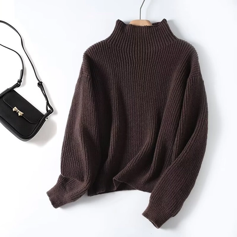 Maglione A Collo Alto In Maglia A Coste Spesse Donna Pullover A Maniche Lunghe Casual Caldo Top