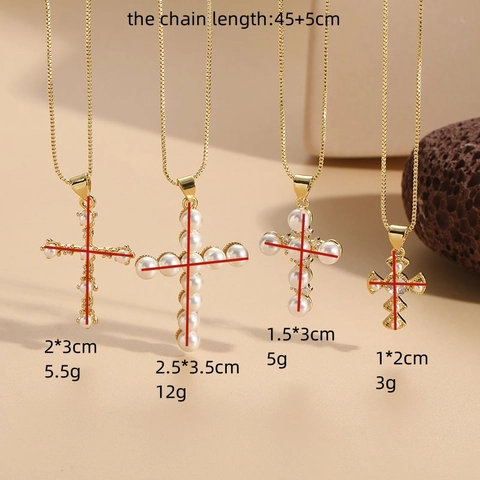 Collana Con Ciondolo A Croce Con Perla Artificial In Rame E Zircone Gioielli Religiosi Eleganti Per Donne Moda Vintage Placcato Oro