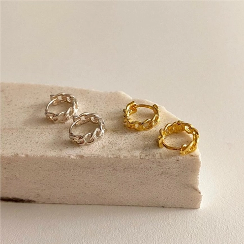 925 Sterling Silber Creolen Gedrehte Gliederkette Geflochtene Textur Minimalistischer Koreanischer Stil Schmuck Für Damen