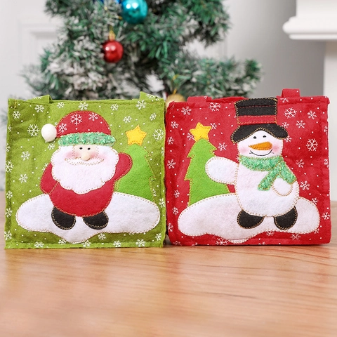 Christmas Gift Handbags Non Woven Felt Embroidery Applique Santa Snowman Patterns Holiday Candy Apple Bag Party Decor