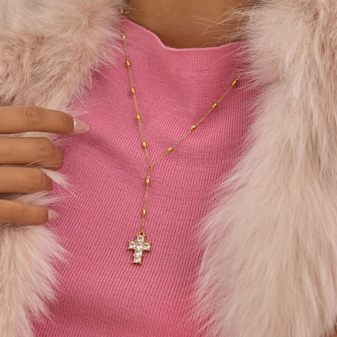 Stainless Steel Y-Shaped Necklace For Women Zirconia Colorful Gemstones Lariat Layered Waterproof Hypoallergenic Chic