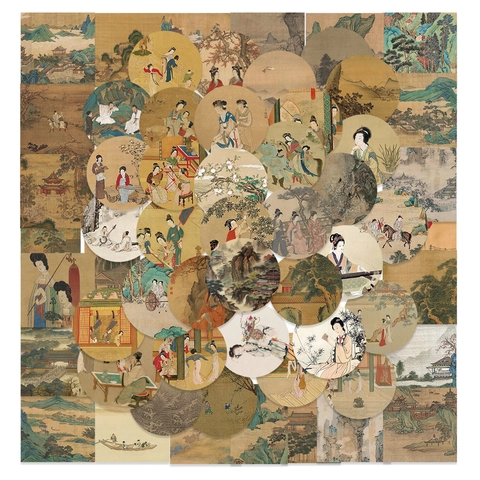 Chinese Traditional Art Stickers Ancient Figure Painting Landscape Waterproof Decals For Scrapbooking Laptop Phone DIY Decoration