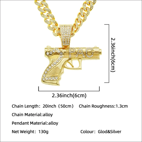 Hip Hop Gun Pendant Necklace Iced Out Alloy Rhinestone Cuban Chain Exaggerated Cool Jewelry For Men Women