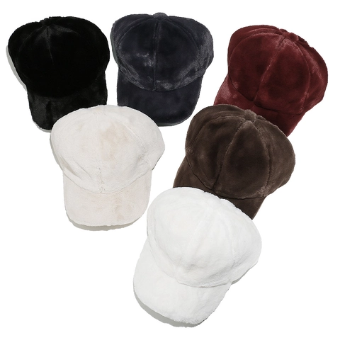 Gorra De Béisbol De Invierno Para Mujer Piel Sintética Cálida Espesa Felpa Color Sólido A Prueba De Viento Moda Casual
