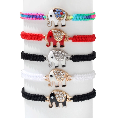 Elephant Charm Bracelet Handmade Woven Rope Adjustable Alloy Rhinestone Lucky Animal Jewelry For Women Men