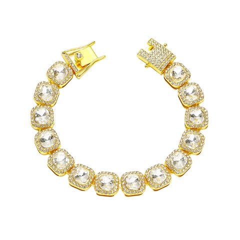 Hip Hop Personalisierte Full Strass Iced Out Quadratische Cuban Link Armband Gold Silber Beschichtet Zinklegierung Schmuck