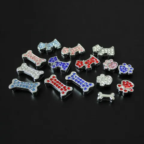 Alloy Rhinestone Slider Charms Knochen Hund Pfote Formen Für Armband Armband Haustier Halsband Schmuckherstellung Zubehör Glänzend