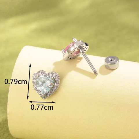 Hart Zirkonia Oorkraakbeen Stud Titanium Staal Koper Dubbele Schroef Platte Achterkant Piercing Sieraden Vrouwen