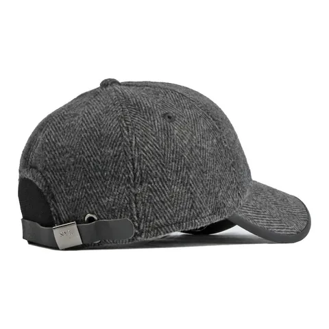 Vintage Men Winter Baseball Cap With Earflaps Herringbone Woolen Fabric Warm Outdoor Windproof Adjustable Dad Hat