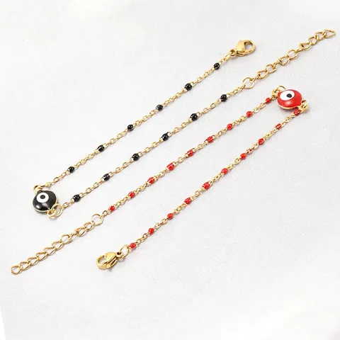 Bracciale Occhio Turco In Acciaio Inossidabile Per Donna Catena Placcata Oro Perline Smaltate Gioielli Regolabili