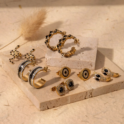 Vintage Luxus Edelstahl Ohrstecker Vergoldet Geometrisch Schlange Böser Blick Zirkon Straß Schmuck Damen
