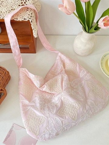 Schmetterling Bestickte Umhängetasche Große Kapazität Polyester Stoff Tote Achseltasche Neuer Chinesischer Ins Stil Damen