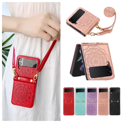 Funda De Teléfono Bandolera Mandala Relieve Cuero Sintético Con Ranuras Para Tarjetas Correa Ajustable Protección Pantalla Plegable
