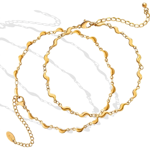 Cavigliera In Acciaio Al Titanio Placcato Oro 18K Forma A Onda Catena Di Grani Gioielli Per Donna Moda Resistente Allo Scolorimento
