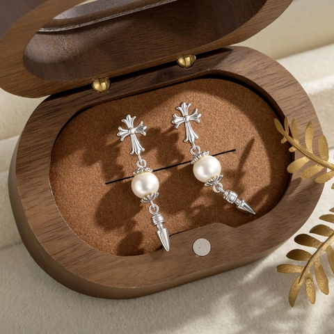 Vintage Gothic Kraakbeen Oorsteker Kruis Kunstparel Spike Koper Roestvrij Staal Barbell Schroefsluiting Lichaamssieraden