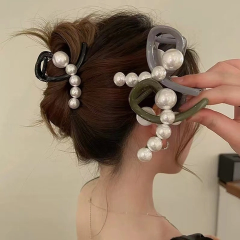 Molletta Per Capelli Grande Con Künstliche Perle Sintetiche Elegante Fermaglio In Plastica Per Donna Accessori