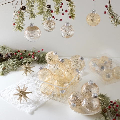 Palline Di Natale Trasparenti Oro Champagne Dipinte Glitter Paillettes Decorazione Albero Feste Lusso Addobbi Sospesi