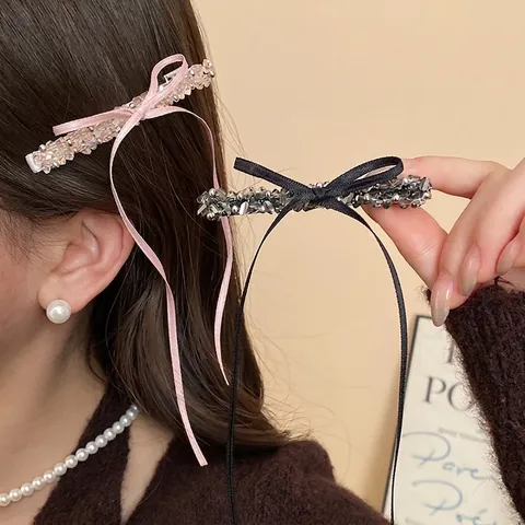 Molletta Per Capelli Con Fiocco A Cuore In Strass Pizzo Nastro Finta Perla Artificial Lega Forcina Per Capelli Da Donna Elegante