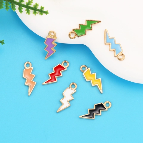 Lightning Charms Pendants Alloy Enamel Colorful DIY Jewelry Making Necklace Bracelet Supplies Gold Plated