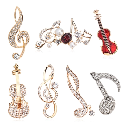 Spilla Nota Musicale Violino Lega Strass Imitazione Perla Artificial Pin Gioielli Per Abito Sciarpa Vestiti Decorazione Retrò Elegante