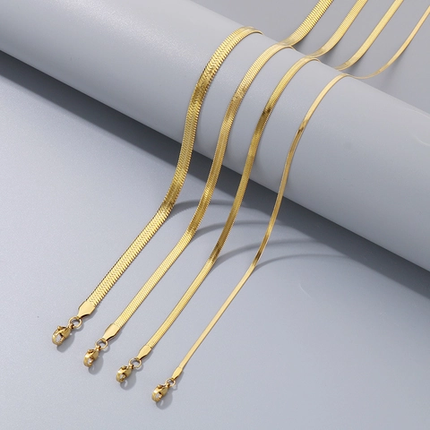 Minimalistische Edelstahl Blade-Kette Halskette Für Damen Herren Gold Silber Plattiert Herringbone Plain Halskette Schmuck