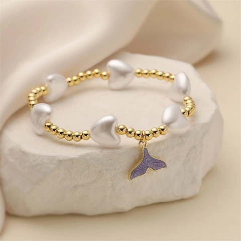 Fishtail Pendant Beaded Bracelet Heart Imitation Artificial Pearl Copper Beads Oil Drip Enamel INS Fashion Jewelry For Women