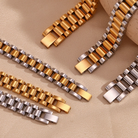 Stainless Steel Watch Band Bracelet Gold Plated President Link Minimalist Fashion Luxury Jewelry For Women
