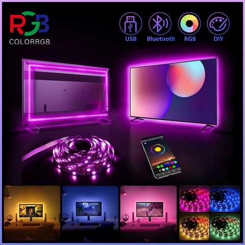 RGB LED Strip Lights 5050 USB Powered Bluetooth App Remote Control Multi Color TV Backlight Room Atmosphere Decor