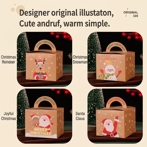 Christmas Kraft Paper Gift Boxes Handheld Apple Packaging Bags Santa Reindeer Snowman Patterns Holiday Party Favors