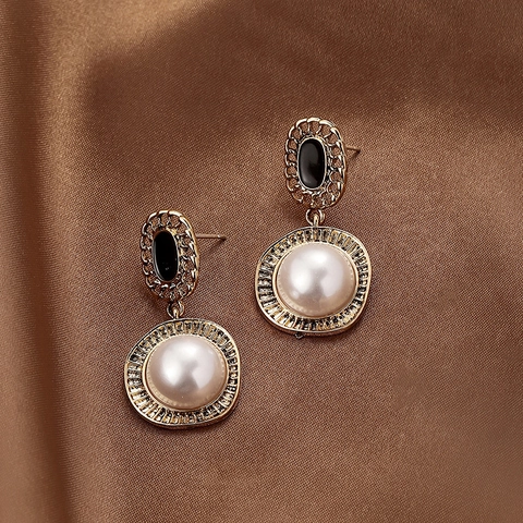 Vintage Geometric Dangle Earrings With Imitation Artificial Pearl And 925 Sterling Silver Earring Post French Style Jewelry For Women