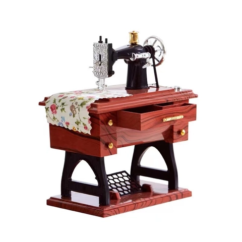 Boîte À Musique Machine À Coudre Vintage Mécanique Style Antique Grain De Bois Plastique Décoration De Table Cadeau