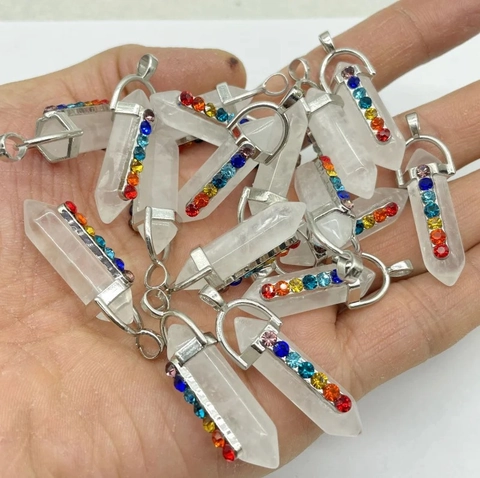Natuurlijke Kristallen Steen Zeshoekige Pilaar Hanger Zeven Chakra Healing Legering Strass Punt Kogelvorm Sieraden Accessoire