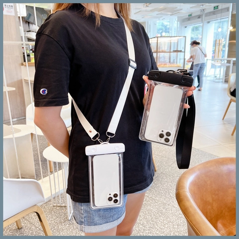Universal Luminous Waterproof Phone Case Crossbody Strap PVC Touchscreen Pouch For Diving Swimming Beach Rafting Unisex